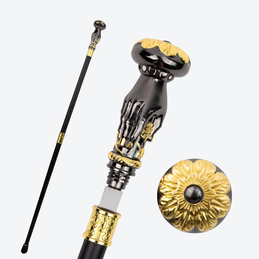 Bengala Metálica Flor Nobre Preto/Dourada - Bastoni