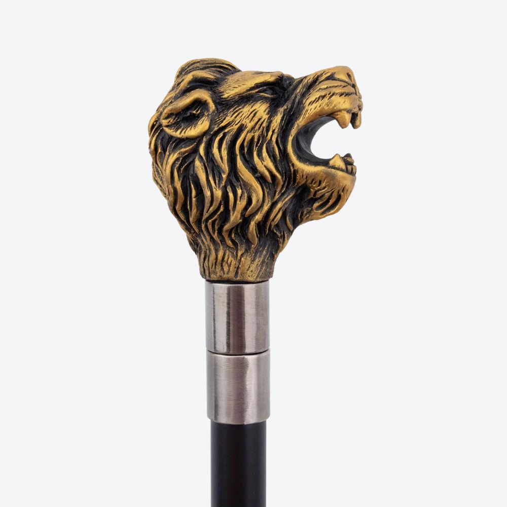 Bengala Metálica Leão Escultural Bronze Escurecido - Bastoni