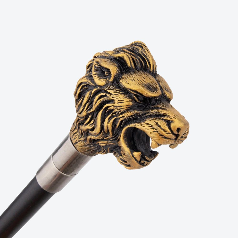 Bengala Metálica Leão Escultural Bronze Escurecido - Bastoni