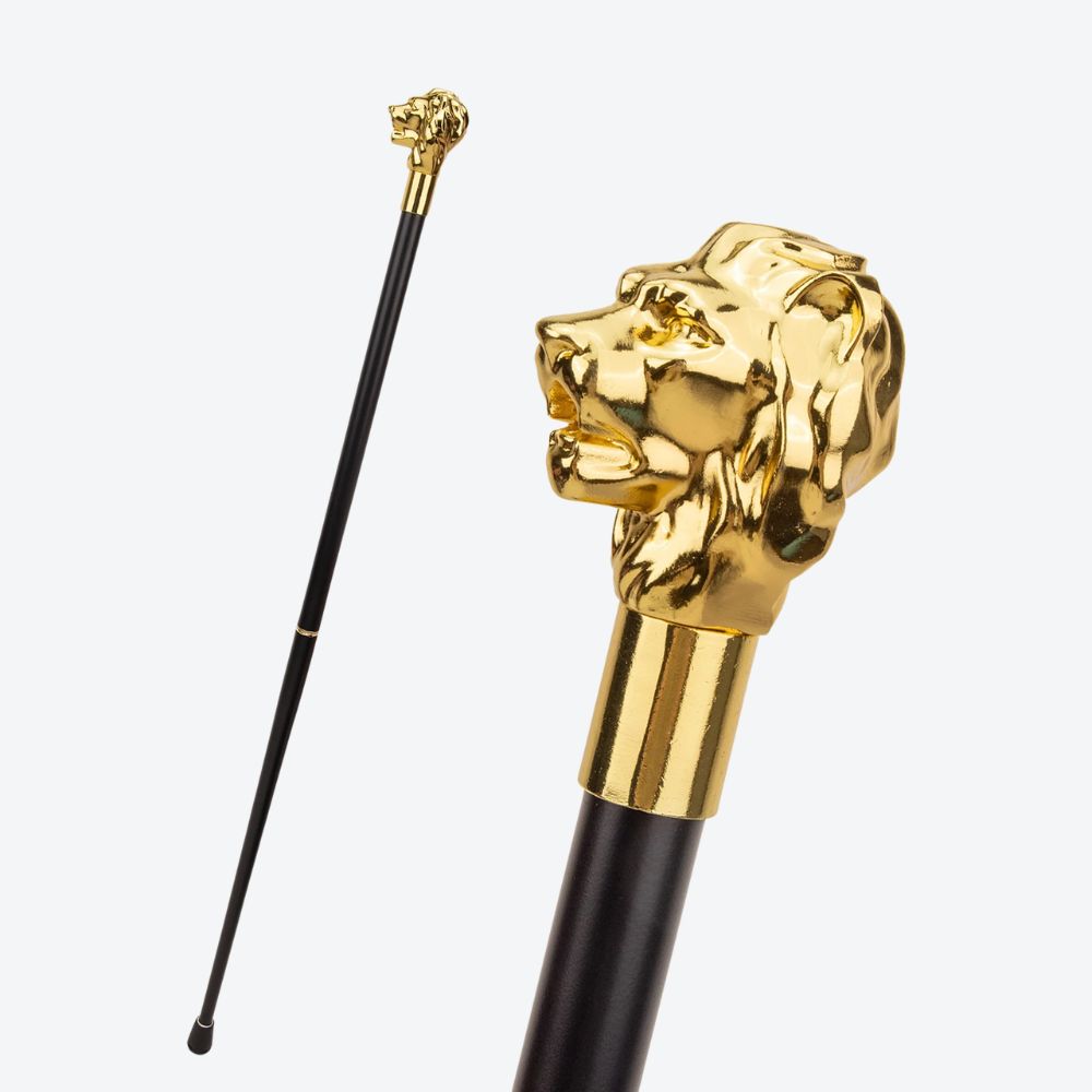 Bengala Metálica Leão Escultural Dourado - Bastoni