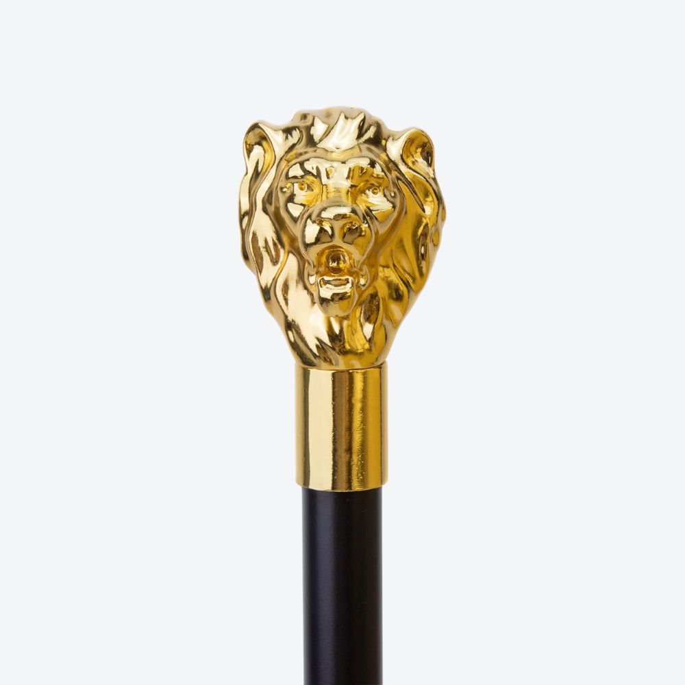 Bengala Metálica Leão Escultural Dourado - Bastoni