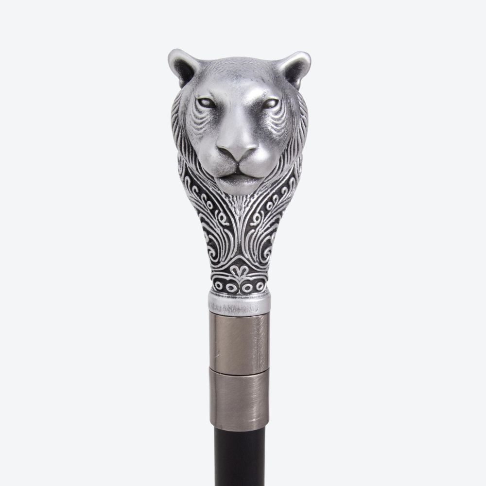 Bengala Metálica Leopardo Escultural Prata - Bastoni