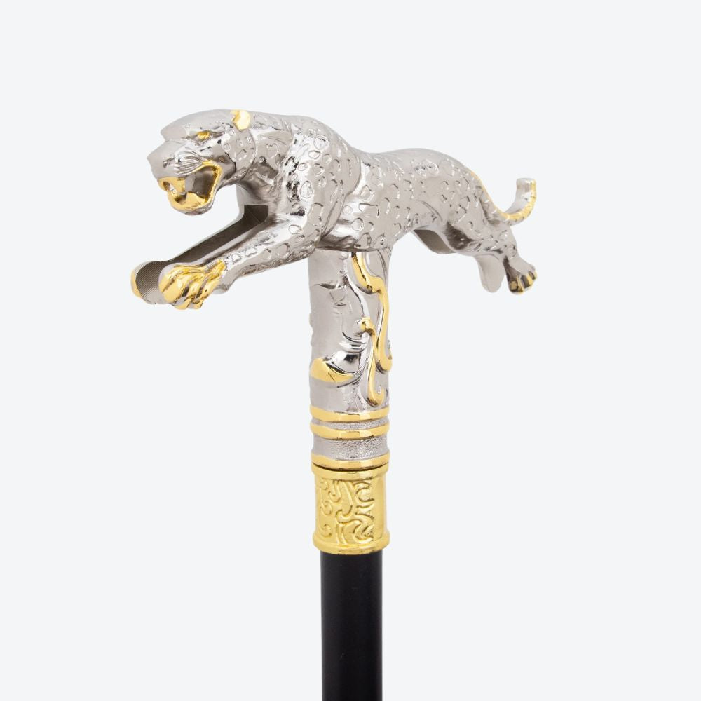 Bengala Metálica Leopardo em Salto Prata/Dourado - Bastoni