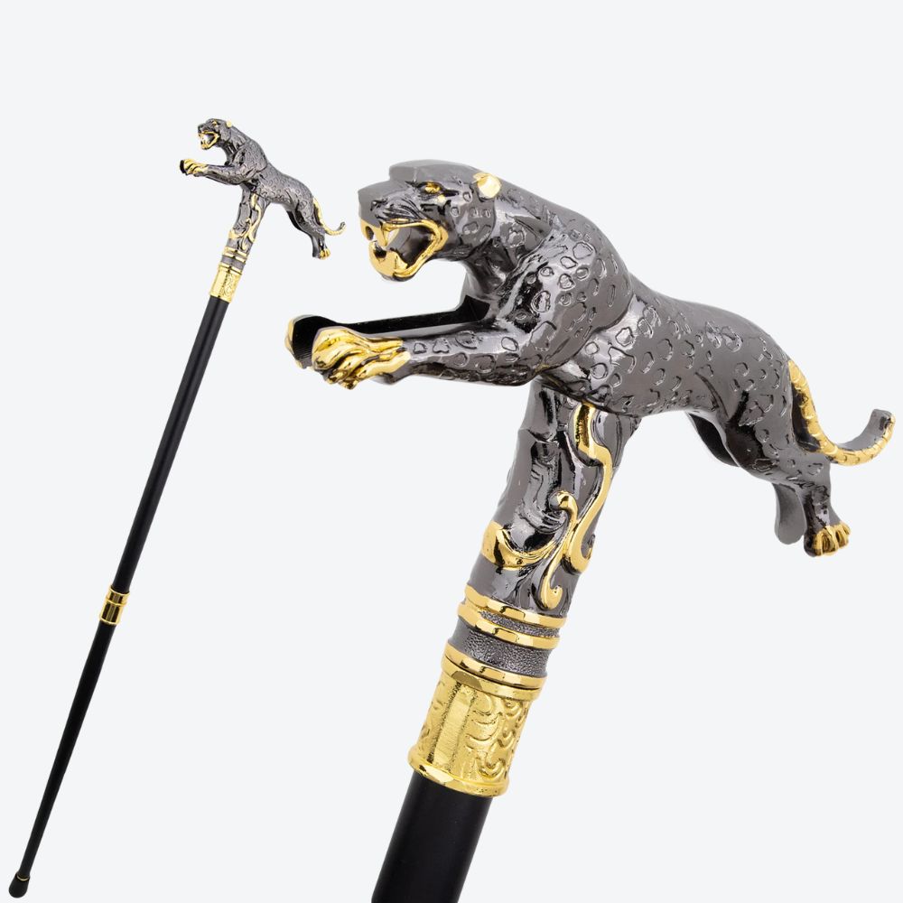 Bengala Metálica Leopardo em Salto Grafite/Dourado - Bastoni