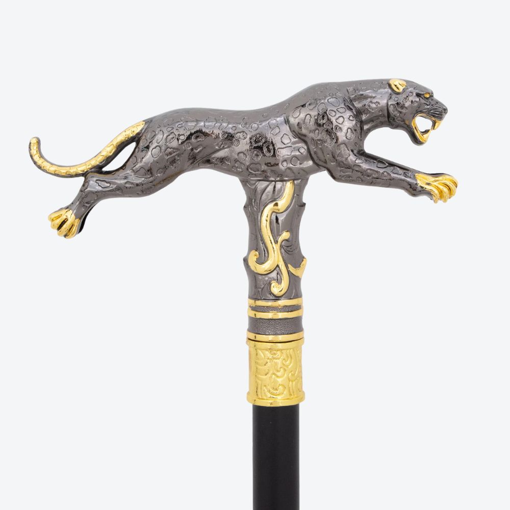 Bengala Metálica Leopardo em Salto Grafite/Dourado - Bastoni