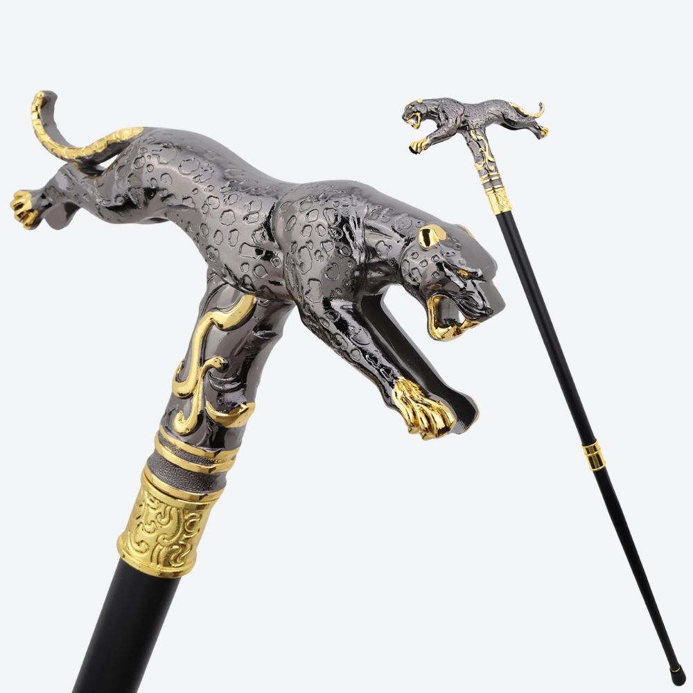 Bengala Metálica Leopardo em Salto Grafite/Dourado - Bastoni