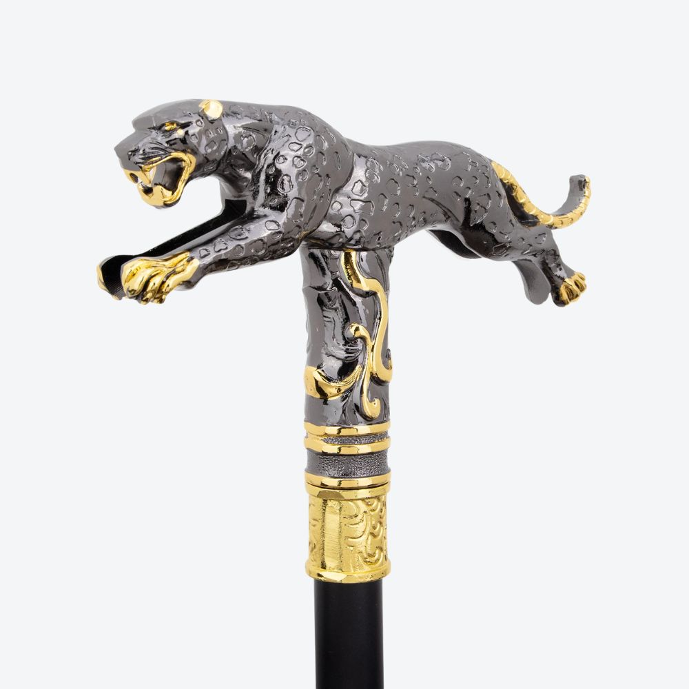 Bengala Metálica Leopardo em Salto Grafite/Dourado - Bastoni
