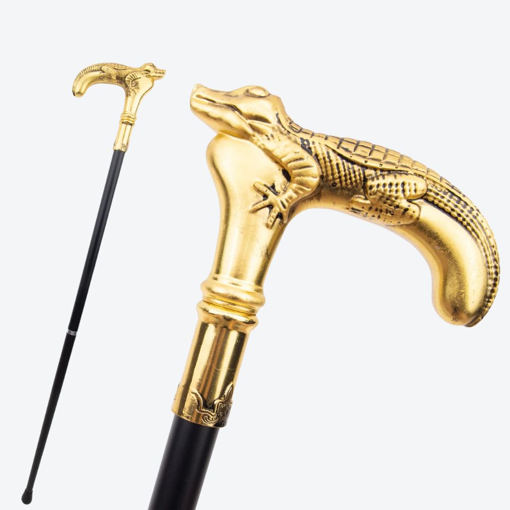 Bengala Metálica Rústica Crocodilo Dourado - Bastoni
