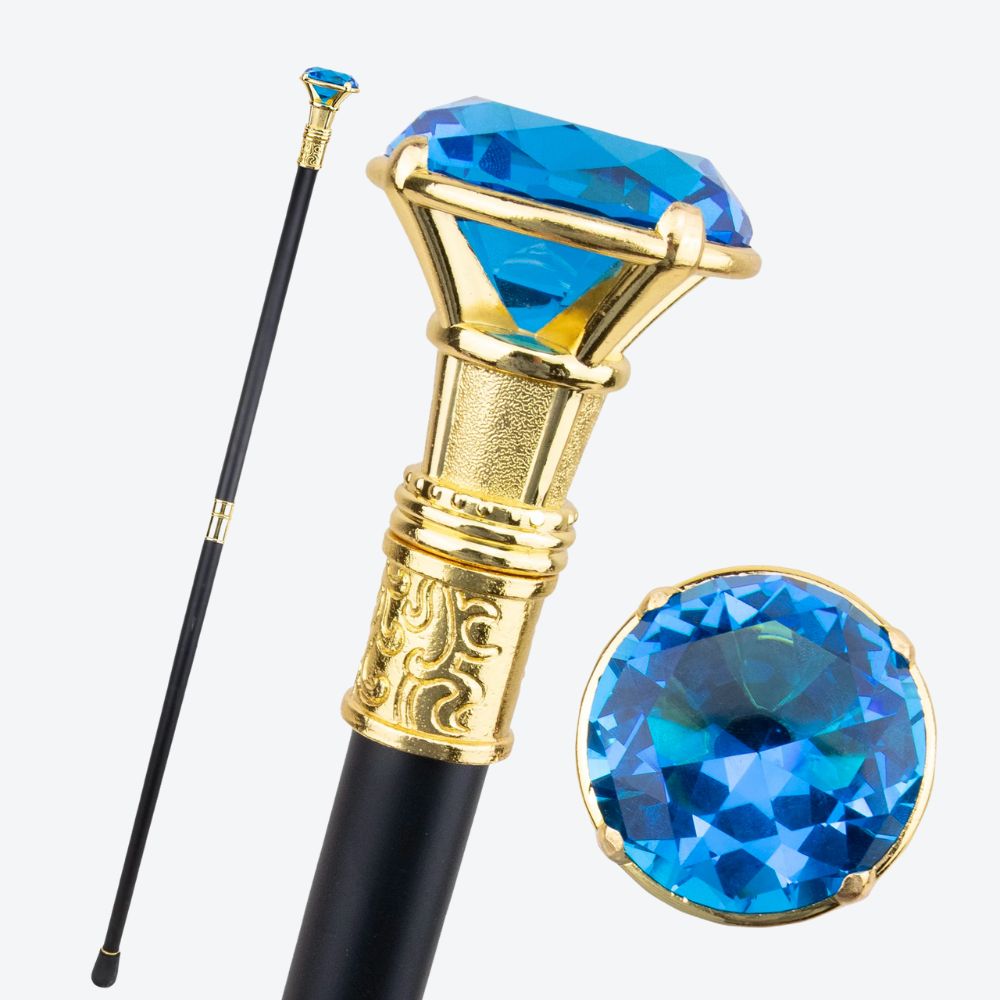 Bengala de Luxo Dourada Diamante Azul Bastoni