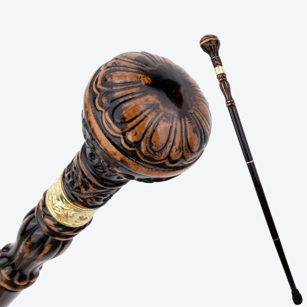Bengala de Madeira Clássica Pomo Entalhado - Bastoni