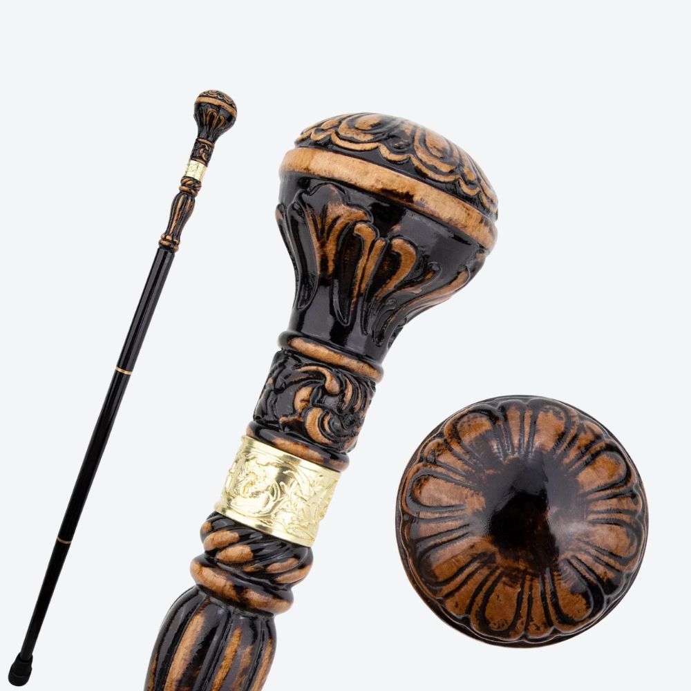 Bengala de Madeira Clássica Pomo Entalhado - Bastoni