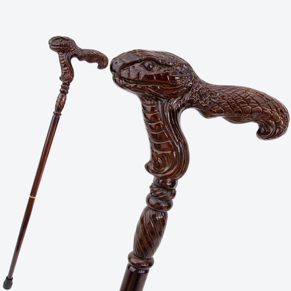Bengala de Madeira Cobra Vintage Esculpida - Bastoni