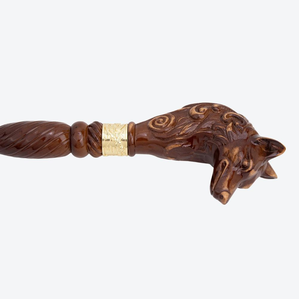 Bengala de Madeira Lobo Esculpido Clássico - Bastoni