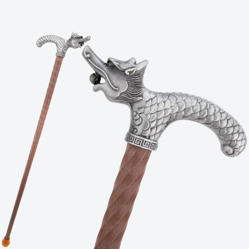 Bengala de Madeira Rústica Dragão Medieval - Bastoni