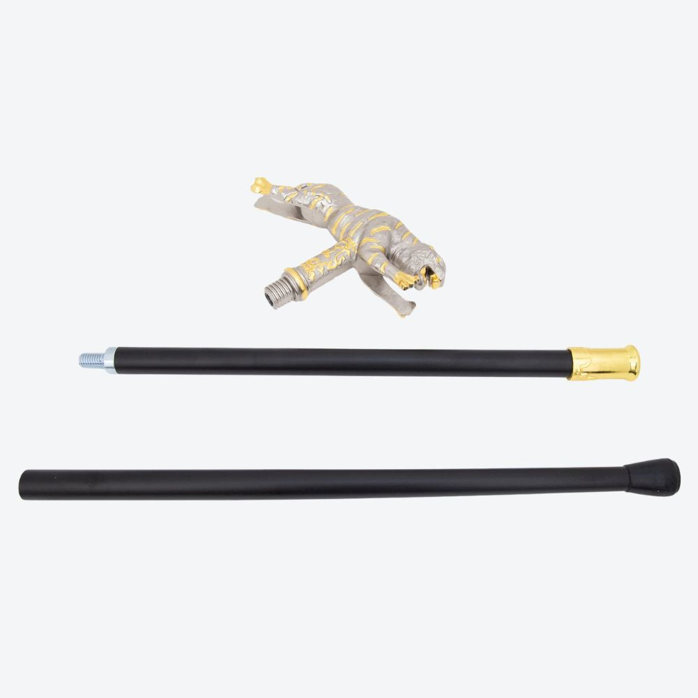 Bengala de Madeira Tigre Escultural Prata Clara/Dourado - Bastoni