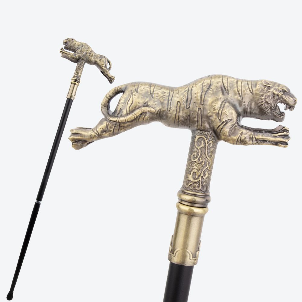 Bengala de Madeira Tigre Escultural Bronze - Bastoni