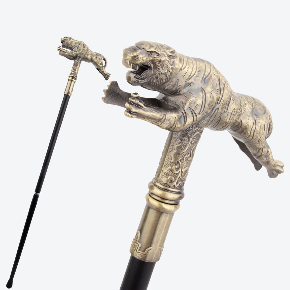Bengala de Madeira Tigre Escultural Bronze - Bastoni