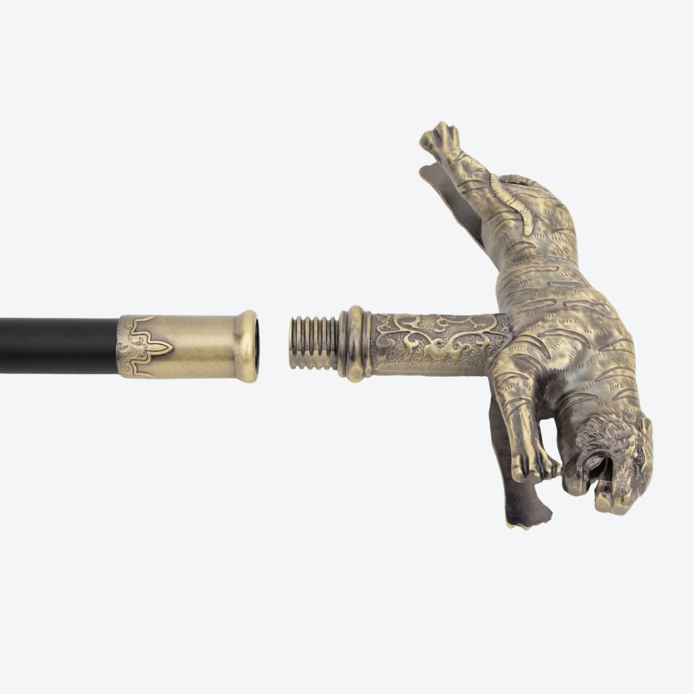 Bengala de Madeira Tigre Escultural Bronze - Bastoni
