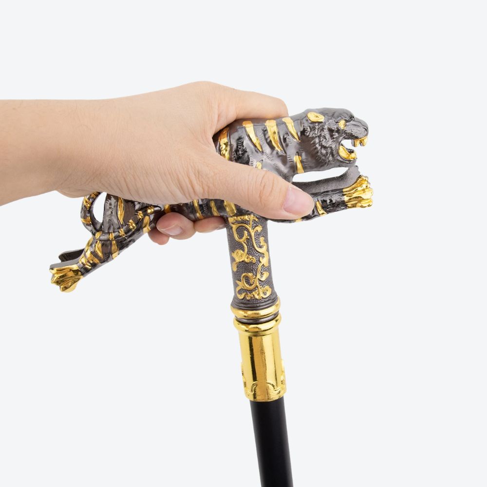 Bengala de Madeira Tigre Escultural Prata Escura/Dourado - Bastoni