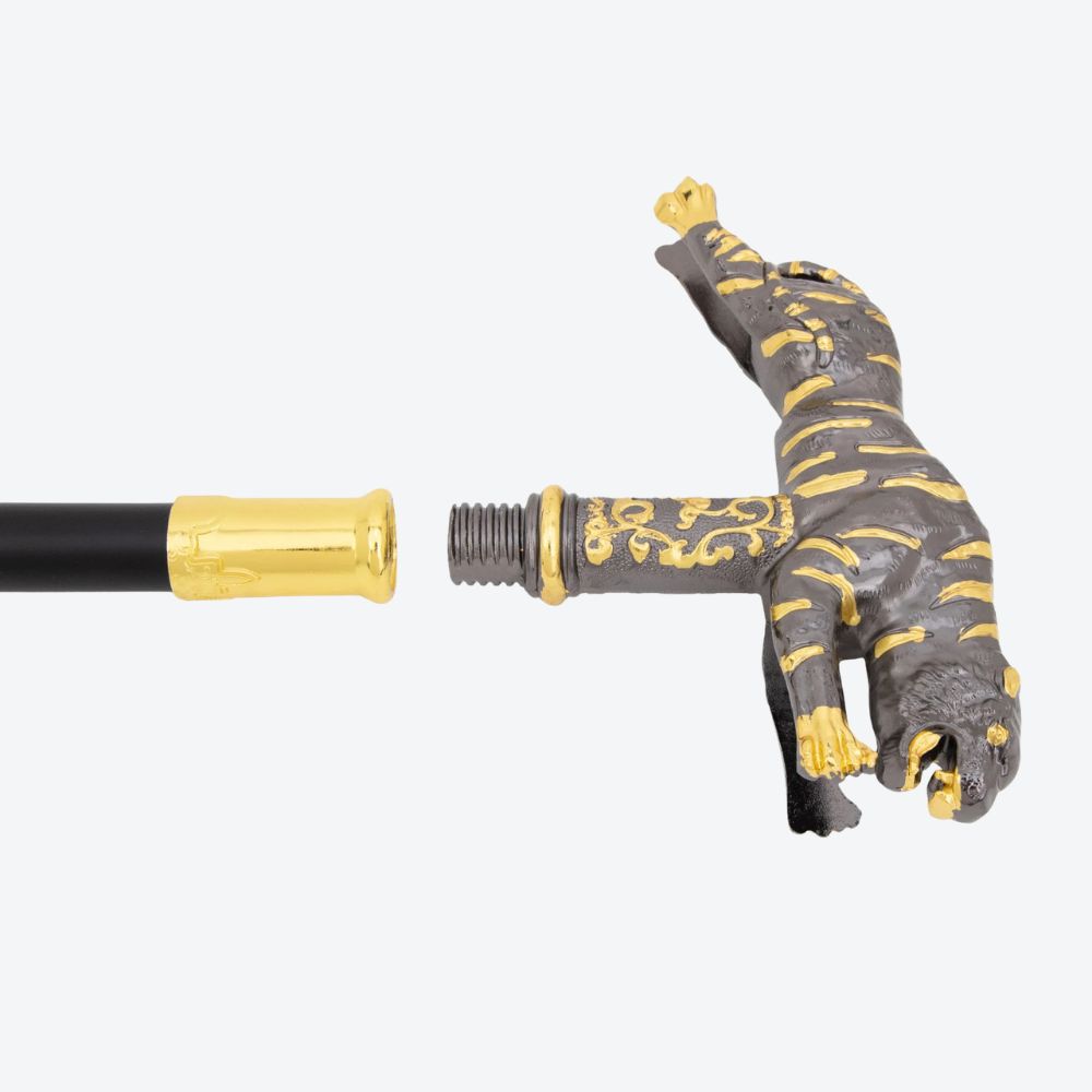 Bengala de Madeira Tigre Escultural Prata Escura/Dourado - Bastoni