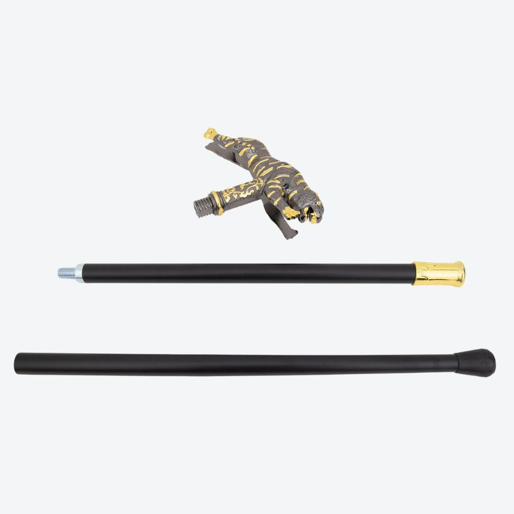 Bengala de Madeira Tigre Escultural Prata Escura/Dourado - Bastoni