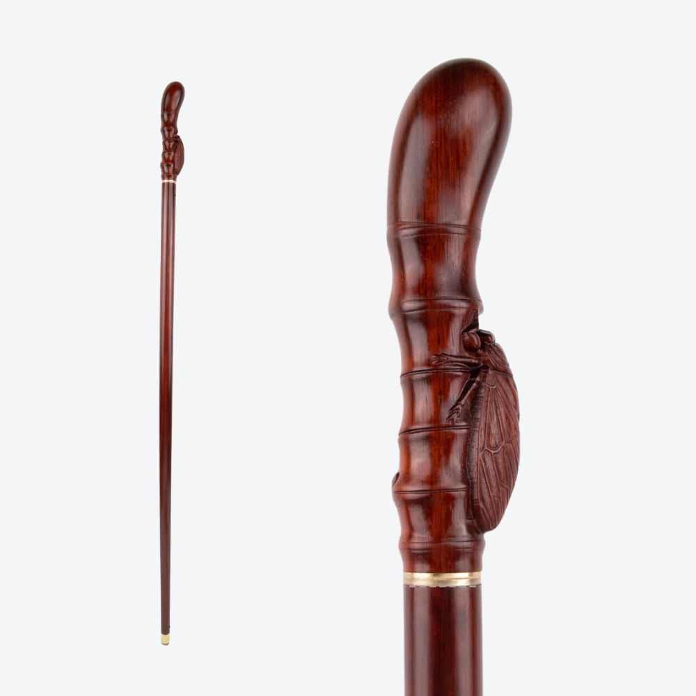 Brown Cicada Bamboo Wooden Single Joint Fashion Walking Stick Decorative Cospaly Cane Halloween Mace Crutch  Wand Crosier 100cm - Bastoni