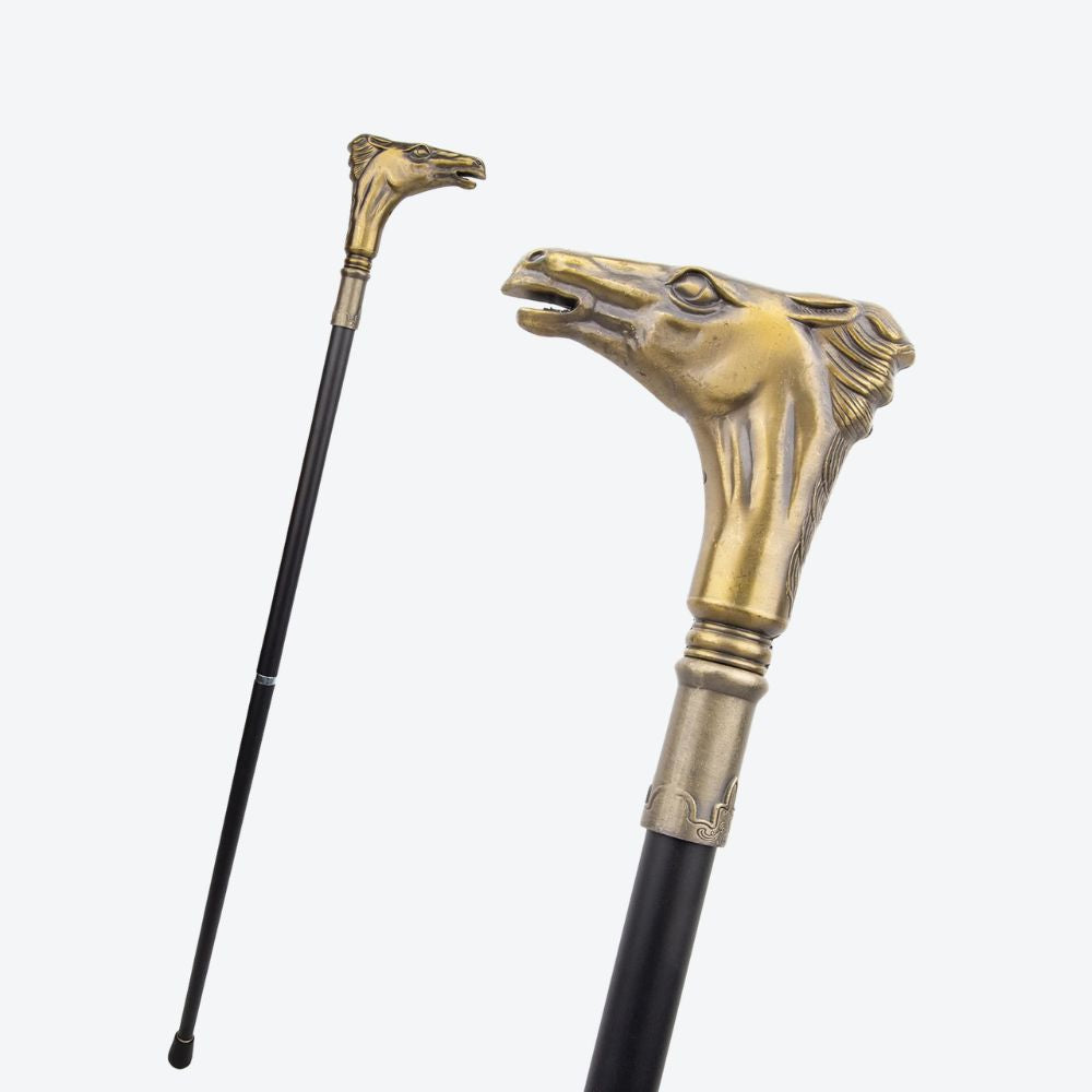 Coppery Horse Handle Luxury Pattern Walking Stick Decorative Cane For Halloween For Cosplay And Parties, For Cosplay & Party - Bastoni